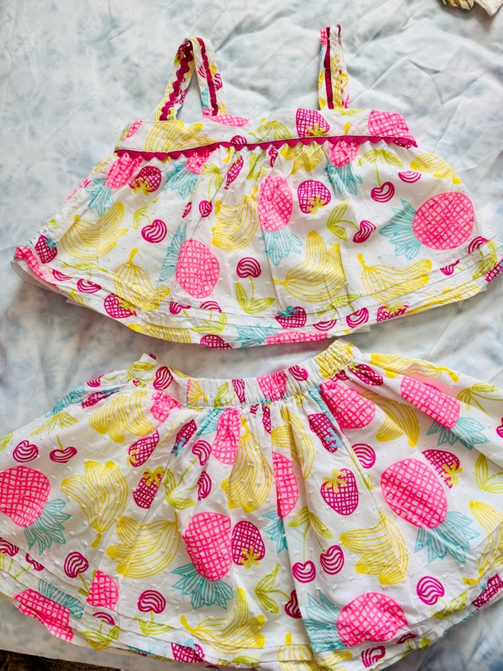 Cynthia Rowley Girls Fruit-Print Tank & Skirt Set - Pink, Yellow, Teal on White